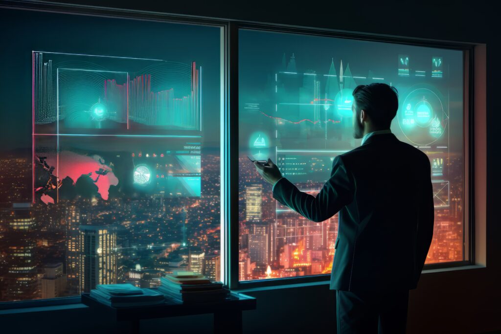 businessman working futuristic office